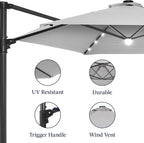 Best Choice Products 10ft Solar LED Offset Cantilever Hanging Market Patio Umbrella, Smooth 360° Rotation, 8 Sturdy Ribs, Easy Adjustment - Fog Gray