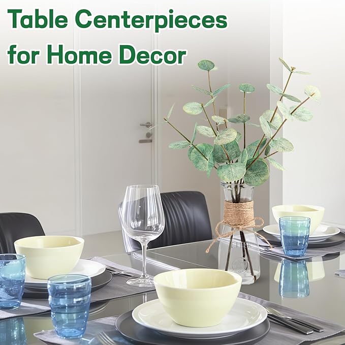Artificial Eucalyptus Greenery Stems with Glass Vase, 3-Pack, Green