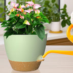 12 Inch Large Self Watering Pots, Flower Pots with Multi-Mesh Drainage Holes and Saucer, Planters for Indoor and Outdoor Garden Plants (Green with Brown)