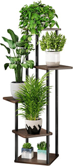 AZERPIAN Plant Stand 5 Tier Indoor Metal Flower Shelf for Multiple Plants Corner Tall Flower Holders for Patio Garden Living Room Balcony Bedroom, Black Oak (5 Tier-Black Oak)