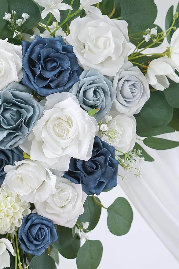 Artificial Flowers Wedding Arch Swag Kit, Dusty Blue and White, 26 Ft Drape