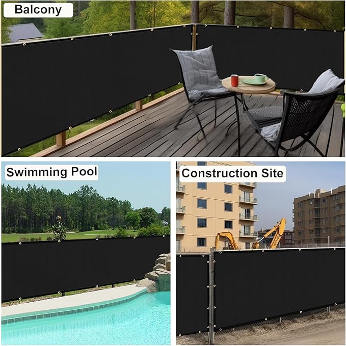 UPGRADE Privacy Fence Screen 3'x12' Black Outdoor 90% Visibility Blockage 170 GSM Mesh Shade Cover Panels for Backyard,Balcony,Home Decoration with Zip Ties,Customized Avaliable