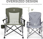 EVER ADVANCED Oversized Folding Camping Chair, for Adults Heavy Duty Lawn Chair with Side Pockets, Portable Collapsible Quad Chair for Outside, Support Up to 500lbs, Green 2Pack