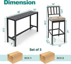 Bar Set, 3 Piece Metal Patio Bar Table with 2 Stools, Black and Beige