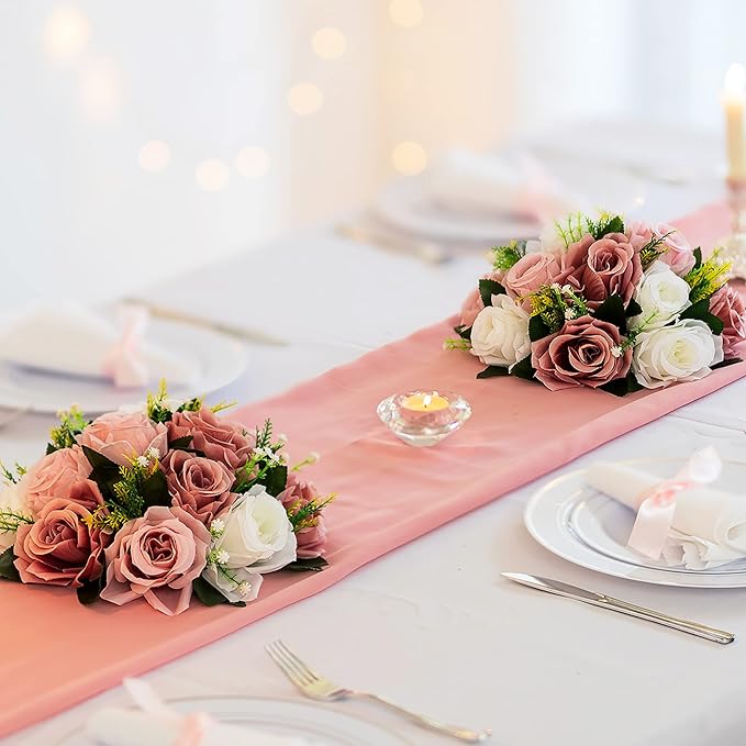Artificial Flowers, Dusty Rose Silk Rose Balls, 9.5-Inch Centerpiece Decor