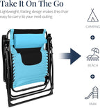 Best Choice Products Oversized Padded Zero Gravity Chair, Folding Outdoor Patio Recliner, XL Anti Gravity Lounger for Backyard w/Headrest, Cup Holder, Side Tray, Polyester Mesh - Light Blue/Black