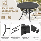 MELLCOM 42'' Round Outdoor Dining Table for 4, Metal Patio Dining Table with Umbrella Hole, All-Weather Black Table for Porch, Garden, Backyard, Poolside, Lawn