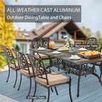 9-Piece Cast Aluminum Patio Furniture, Outdoor Dining Sets for 8 Include 87" Rectangular Patio Dining Table and 8 Stackable Chairs with Cushions & Umbrella Hole (Bronze)