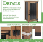 Small Outdoor Storage Cabinet Waterproof with Metal Top, Wood & Metal Outside Potting Bench Table Tool Organizer with Adjustable Shelf for Patio Backyard Garden