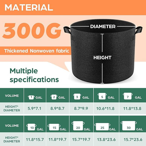 5 Pack 30 Gallon Grow Bags, Thickened Nonwoven Fabric Planter Pots with Handles, Heavy Duty 300G Garden Pots for Tomato, Potato and Vegetable