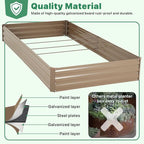 ONCEMORE Galvanized Raised Garden Bed for Vegetables Flowers Herbs, Metal Raised Garden Bed Kit with 2 PCS Tomato Cage, Gloves, Trellis Netting, Plant Labels, Plant Ties, Brown 8×4×1FT