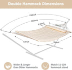 SUNCREAT Hammocks Replacement Hammock for Stand, 475 lbs Capacity, Two Person Backyard Hammock with Pad for Outside, Beige