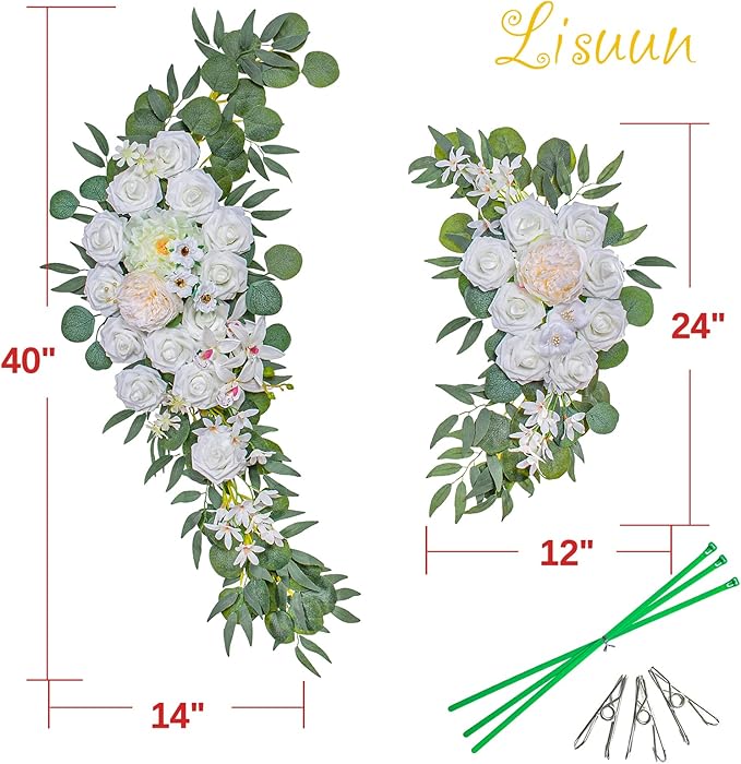 Artificial Flowers Wedding Arch Swag, White Silk Peony and Rose Set