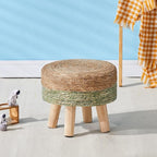 Wimarsbon Round Foot Stool Natural Seagrass Poufs Ottoman Hand Weave Footrest Stool for Couch Desk Extra Seat Step Stool with Solid Wood Legs for Hallway Patio Lounge Green