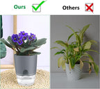 ShineMe Self Watering Flower Pots, 4.1 Inch Self Watering Planters for Indoor Plants, 6 Pack Plastic Plant Pots for African Violets, Herbs, Aloe, Peace Lily with Absorbent Cotton Rope (Gray)