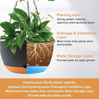 8/10/12 inch Plant Pot Hanging Planters Self Watering Pots for Indoor Plants, 3 Pack Plastic Hanging Basket with Removable Tray for Home Garden Porch Balcony Patio Decor(Black)