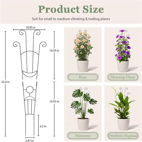 2 Pack 32.6'' Taller Plant Trellis for Climbing Plants Indoors & Outdoor, Garden Metal Trellis Plant Support for Potted Plants, Houseplants, Flowers Vine, Ivy, Pothos, Monstera