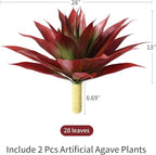 Ivydale Outdoor Faux Plants, 2 PCS 28" Artificial Agave Plant for Outdoors Outside Decoration, Large Fake Plants Realistic Greenery UV Resistant for Planter Porch Patio Yard Garden Indoor(Red)