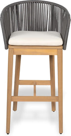 Christopher Knight Home Zax Set of 2 Patio Barstool, Acacia Wood & Rope Outdoor Counter Stool with Backrest/Footrest, Barstool Chairs with Cushion Seating for Backyard Balcony Garden, Beige+Gray+Teak