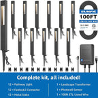 SUNVIE All-In-One LED Low Voltage Landscape Lighting Kit 12 Pack Low Voltage Pathway Lights with 60W Transformer ETL Listed 100FT Wire for Path Garden, Waterproof Pathway Lights Wired, 3000K, Aluminum