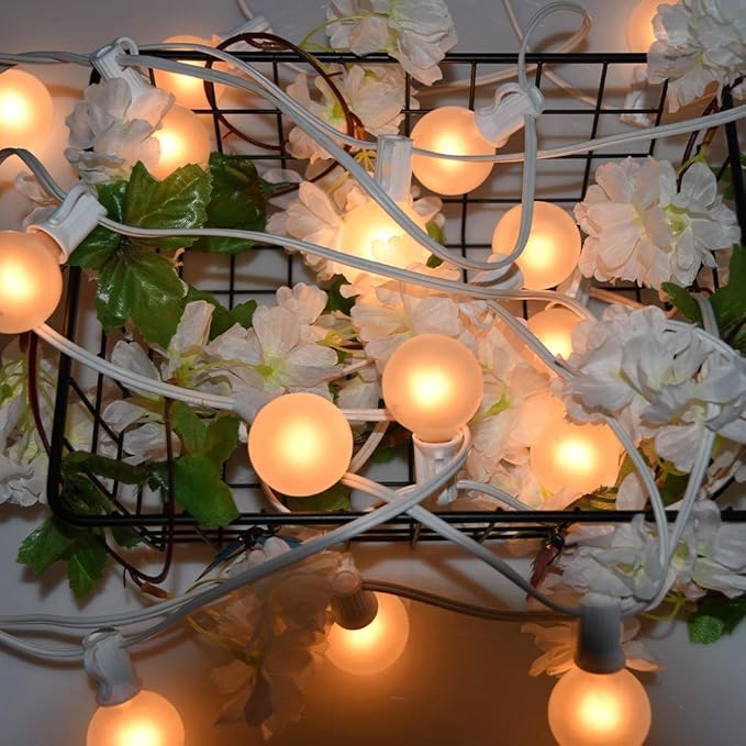 String Lights 25 Ft Frosted Globe G40 Bulbs, Warm White, Waterproof