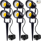 SUNVIE LED Outdoor Spotlight 12W Landscape Lighting 120V AC Waterproof Landscape Lights Spot Lights for Yard with Spiked Stake Warm White Flag Light Garden Decorative Lamp with US 3-Plug in (6 Pack)