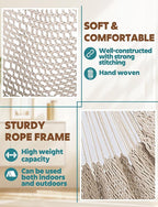 Chihee Hammock Chair Super Large Soft-Spun Cotton Rope Weaving Hanging Chair, Collapsible Strong Metal Spreader Bar Wide Seat Lace Stretch Swing Chairs Indoor Outdoor Garden Yard Theme Decoration