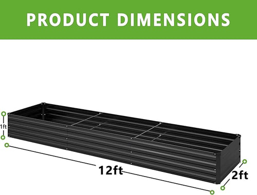 2PCS 12x2x1FT Galvanized Raised Garden Bed Kit,Vegetable Boxes-Rectangle Metal Flower Box,Large Planter Raised Beds Outdoor Garden for Planting,Fruit,Herb-Black