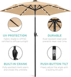 Best Choice Products 7.5ft Outdoor Solar Market Table Patio Umbrella for Deck, Pool w/Tilt, Crank, LED Lights - Sand
