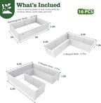 A ANLEOLIFE Set of 16, 18 Inch Tall Galvanized Raised Garden Beds Kit, Rectangular,U-Shaped & L Shaped Metal Planters – Ideal for Backyard Structured Garden Layouts, Antique White
