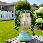 DiliComing Resin Face Planters Pots Head - 8 Inch Indoor and Outdoor Pot with Drainage Hole for Succulents Plants Home Garden Decor Unique Girl Sculpture Plant Pot