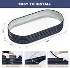 Raised Garden Bed, 6x3x1ft Galvanized Outdoor Planter Beds with Safety Edging and Gloves, Oval Metal Planter Box for Gardening Vegetables Flowers Herb-Midnight Blue