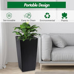 30 Inch Tall Self Watering Planters Set of 2, Outdoor Plant Pots with Automatic Watering System, Water Level Monitor, Drainage, Wheels & Inner Bucket, for Front Porch & Indoor Plants Black