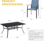 VICLLAX 7 Pieces Patio Dining Set for 6, Outdoor Furniture Set Includes 59" Rectangle Outdoor Table and 6 Stackable Patio Sling Chairs, Black Tabletop and Blue Fabric