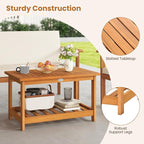 Tangkula Outdoor Acacia Wood Coffee Table, Patio 29.5” Rectangle Slatted 2 Tier Coffee Table with Storage Shelf, for Outside Balcony Patio Poolside