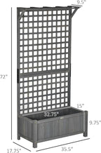 Outsunny Wood Planter with Trellis, Raised Garden Bed for Climbing Plants w/Drainage Holes and Roof, 35.5" x 17.75" x 72", Pack of 2, Dark Gray