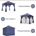 LAUSAINT HOME Semi-Permanent Outdoor Patio Gazebo 10'x10', Heavy Duty Party Tent Shelter with Double Roofs, Mosquito Nettings and Privacy Screens for Backyard, Garden, Lawn, Classic Blue