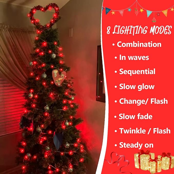 String Lights, 165 ft Red LED Outdoor Lights with 8 Modes