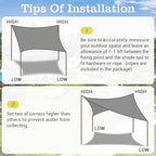 HappyTrends Sun Shade Sail,Heavy Duty UV Protection Beach Shade Canopy Wind sail,Tear and Rust Resistant Patio sail Shade for Yard Deck Lawn Garden Rectangle Sunshade(12'x 12',Grey)