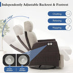 Adjustable Outdoor Recliner Chair with Independent Backrest & Footrest, Patio Swivel Recliner Chair, Wicker Reclining Patio Chair w/Flip-Up Table, 155° Lay Flat Chaise Lounge, Beige, 2PCS