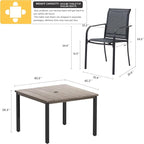 VICLLAX Outdoor Dining Set for 4, 5 Pieces Patio Dining Furniture Set with Umbrella Hole- 40.2" Patio Table and Chairs for Balcony, Garden and Deck, Grey Wood Grain Tabletop