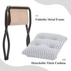 15"(H) Folding Ottoman, Foldable Footrest Stool, Portable Small Foot Stool for Couch, Collapsible Foot Rest Ottoman for Sofa, Accent Padded Ottomans for Living Room, Bedroom, Stripe Grey