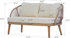 Merax 4-Piece Acacia Wood Patio Conversation Set - Curved Tub Loveseat & Chairs with Woven Rope Accents,Slatted Coffee Table & Weather-Resistant Cushions for Outdoor Deck,Garden or Balcony,Teak+ Beige