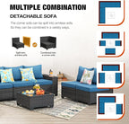 8 Pieces Patio Furniture Set All-Weather Outdoor Wicker Sectional Conversation Sofa Rattan Patio Seating Sofa with Cushion and Glass Table for Porch Poolside,Peacock Blue