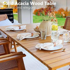 PHI VILLA 7 Pieces Acacia Wood Outdoor Dining Set for 6, Teak Large Wooden Table & Chairs with Wicker Seat and Back, Farmhouse Dining Furniture Set for Patio, Deck, Yard, Porch