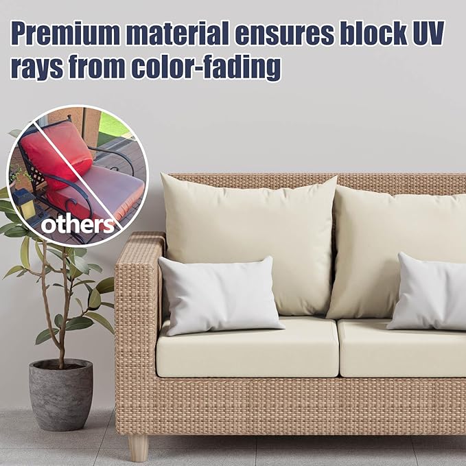 Cushion Covers 8 Pack, Beige Stretch-Fit Outdoor Patio Replacement
