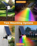 btfarm Solar Lights Outdoor Waterproof IP65-2 Pack LED Color Changing Spot Light 7 Lighting Color RGB Powered Spotlights, Uplight for Yard Tree Landscape Garden Christmas Halloween