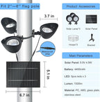 Solar Flag Pole Light, 3 Super-Spotlights LEDs, Adjustable Metal Clamps Fits 2-6''Flag Poles, IP65 Waterproof Outdoor Solar Powered Flagpole Lights, 360 Degrees of Flag Illumination, White