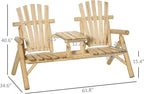 Outsunny 2-Seat Wooden Adirondack Chair, Patio Bench with Table, Outdoor Loveseat Fire Pit Chair for Porch, Backyard, Deck, Natural