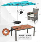 Tangkula 9 Pieces Rattan Outdoor Dining Set with 13Ft Solar Patio Umbrella for 6, Outdoor Wicker Table Set with 8 Cushioned Chairs, Acacia Wood Top, Outdoor Umbrella with Base Included